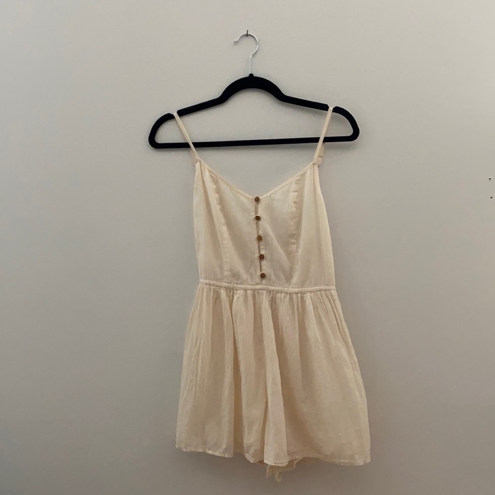 urban outfitters button front romper with smock back